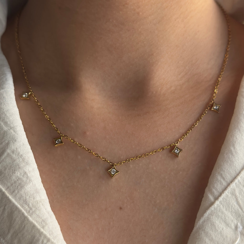Gold Crystal Charm Necklace