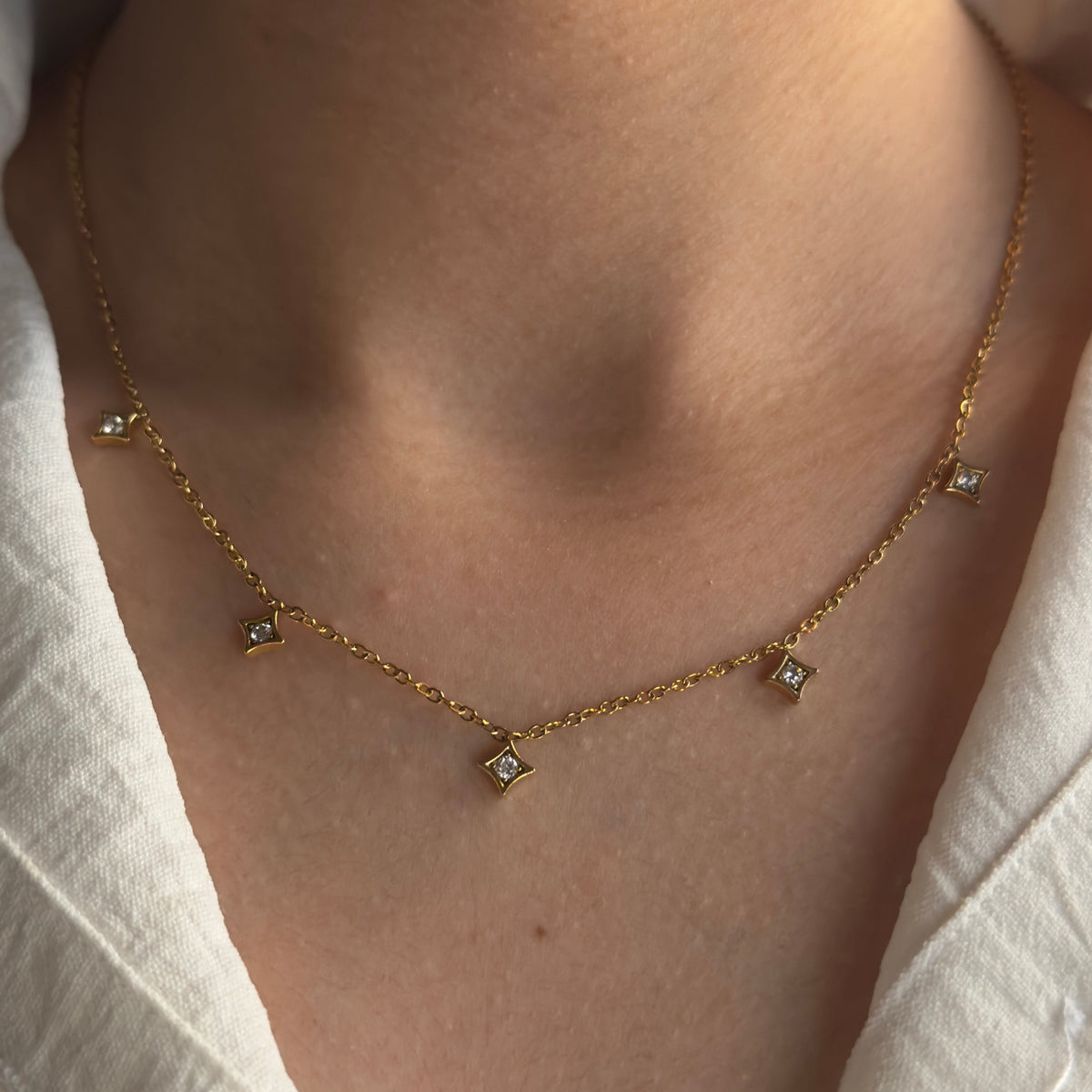 Gold Crystal Charm Necklace