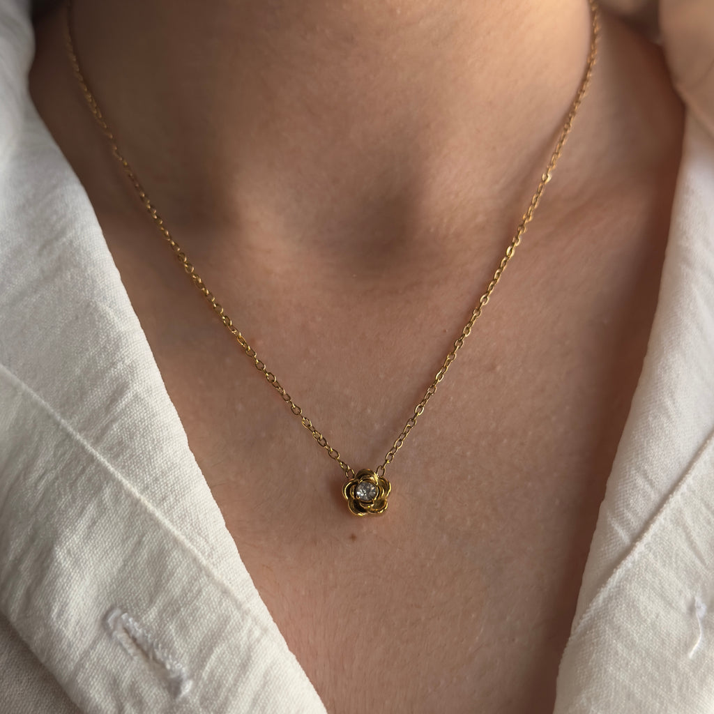 Gold Rose Crystal Necklaces