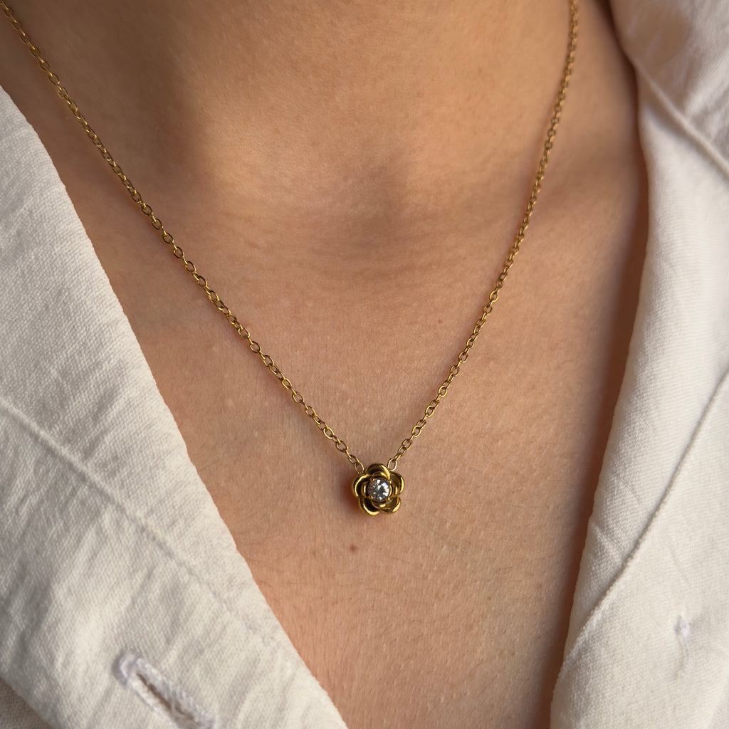 Gold Rose Crystal Necklaces