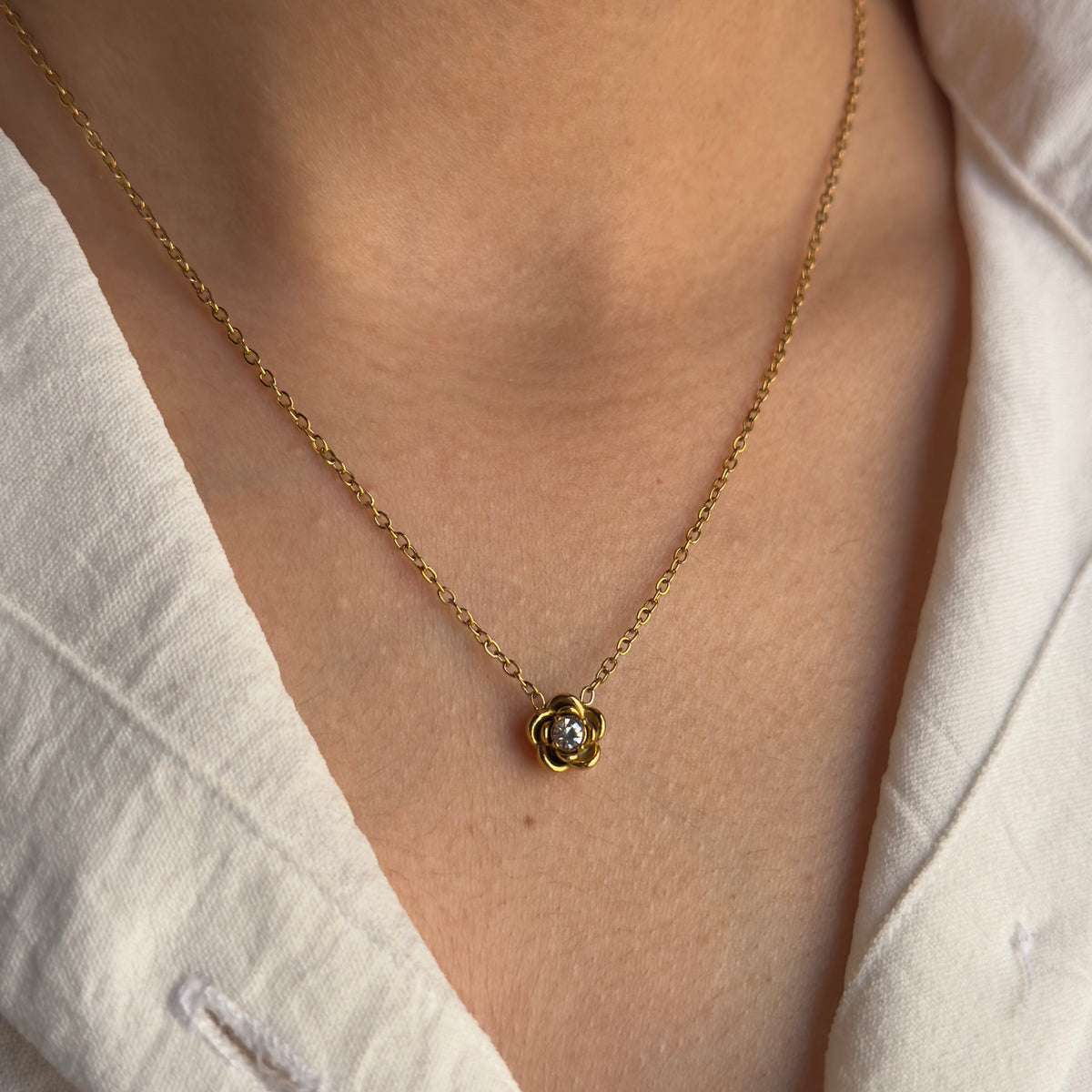 Gold Rose Crystal Necklaces