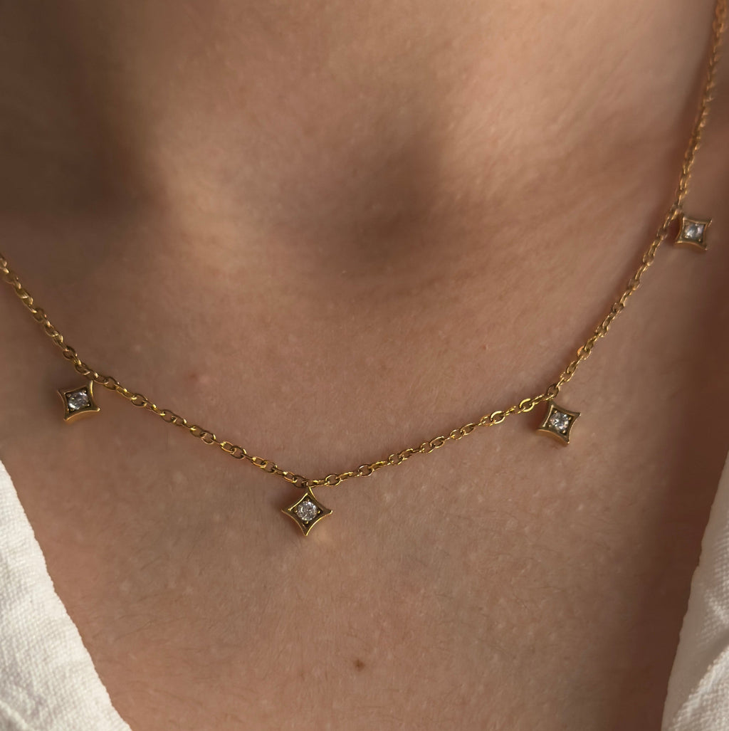 Gold Crystal Charm Necklace