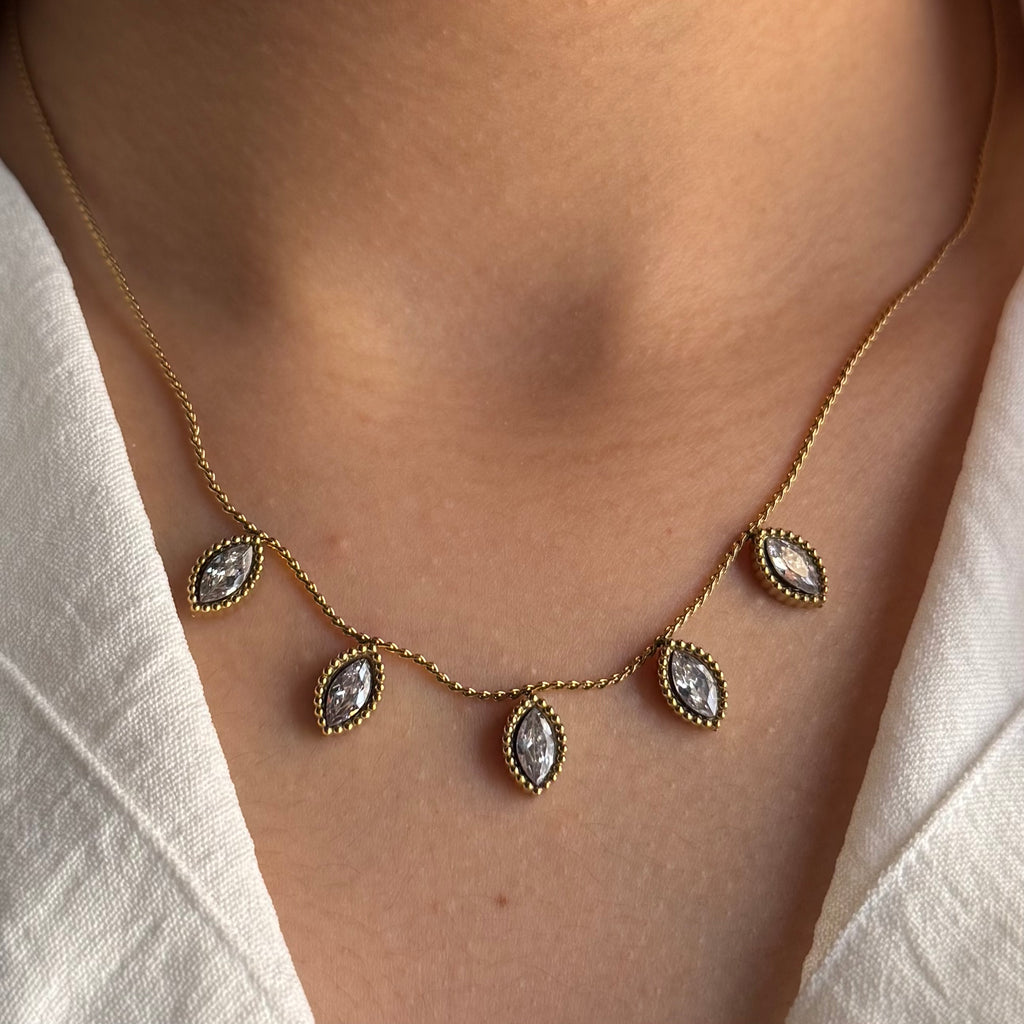 Gold Marquise Crystal Necklace