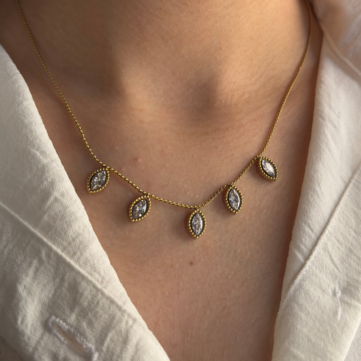 Gold Marquise Crystal Necklace